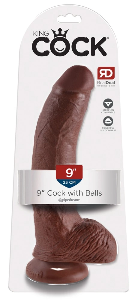 King Cock 9 colių realistiškas dildo su siurbtuku, rudas, 22,9 cm