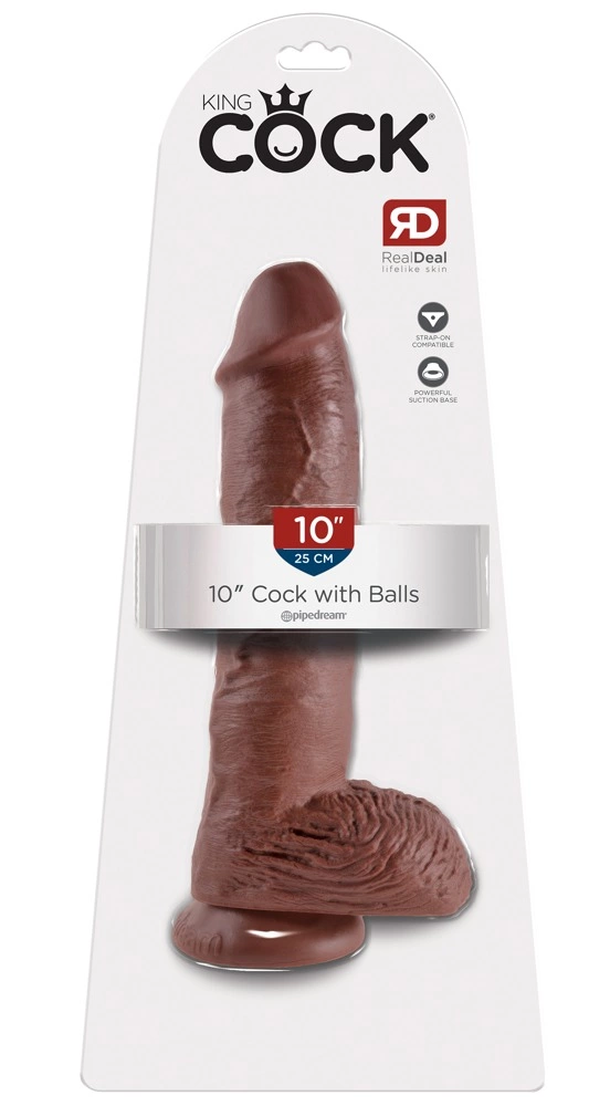 King Cock realistiškas dildo su sėklidėmis ir siurbtuku, rudas, 25,4 cm
