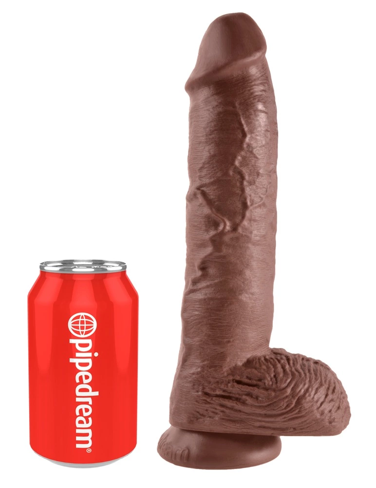 King Cock realistiškas dildo su sėklidėmis ir siurbtuku, rudas, 25,4 cm