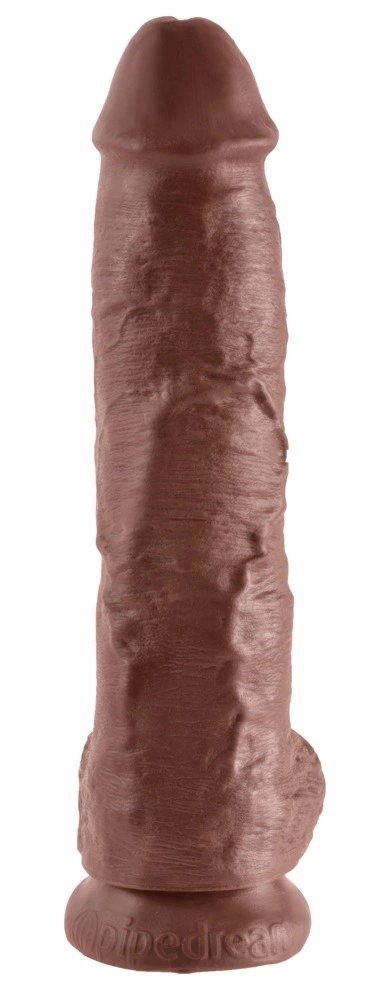 King Cock realistiškas dildo su sėklidėmis ir siurbtuku, rudas, 25,4 cm