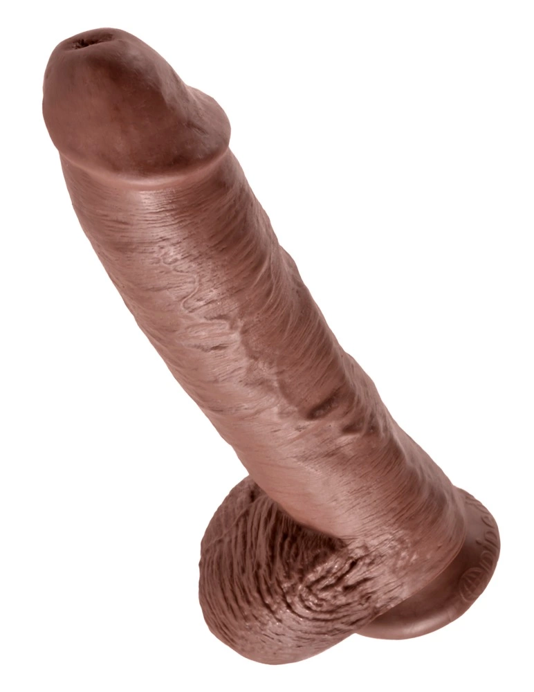 King Cock realistiškas dildo su sėklidėmis ir siurbtuku, rudas, 25,4 cm
