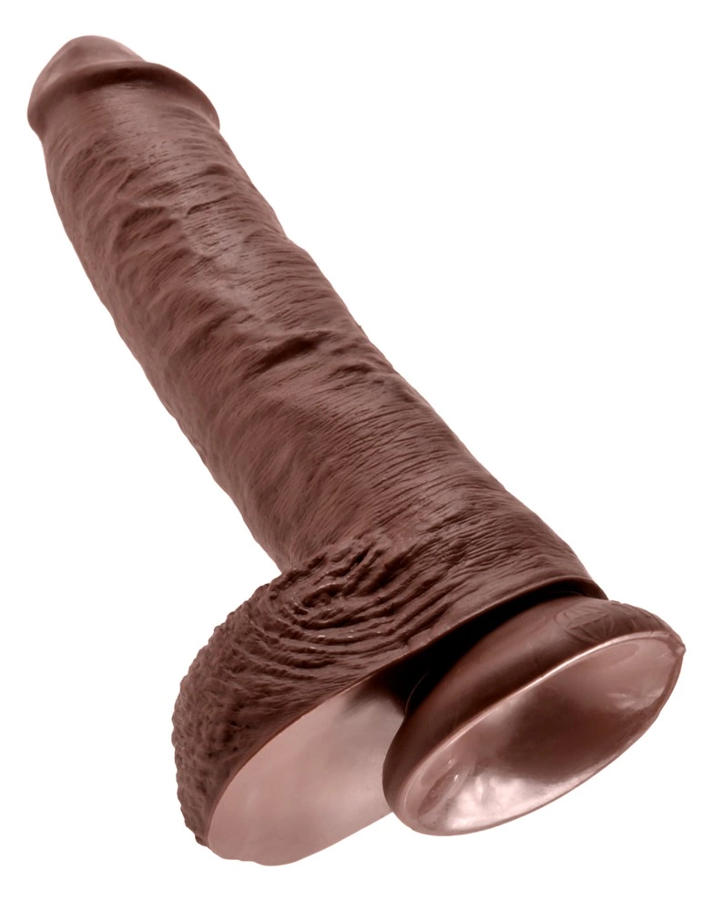 King Cock realistiškas dildo su sėklidėmis ir siurbtuku, rudas, 25,4 cm