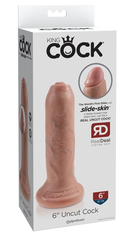 King Cock 6 colių realistiškas dildo su judančia apyvarpe ir siurbtuku, kūno spalvos