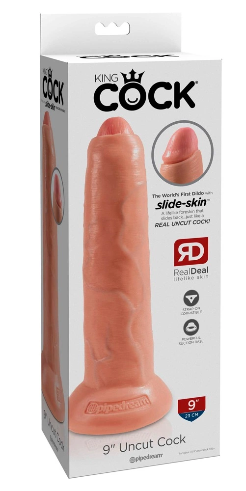 King Cock realistiškas dildo su slankiąja oda ir siurbtuku, 22,7 cm, kūno spalvos