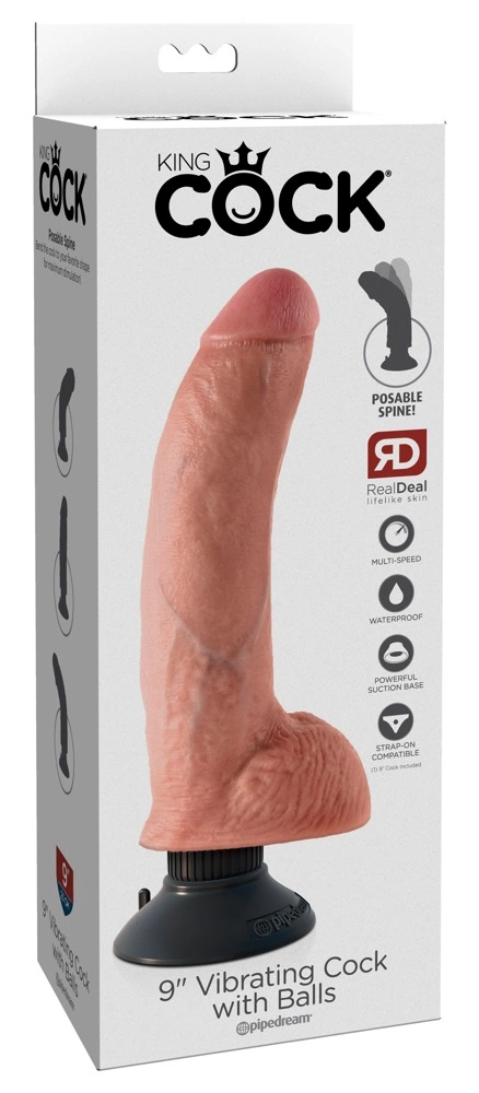 King Cock lankstus realistiškas vibratorius su siurbtuku, 23 cm, smėlio spalvos