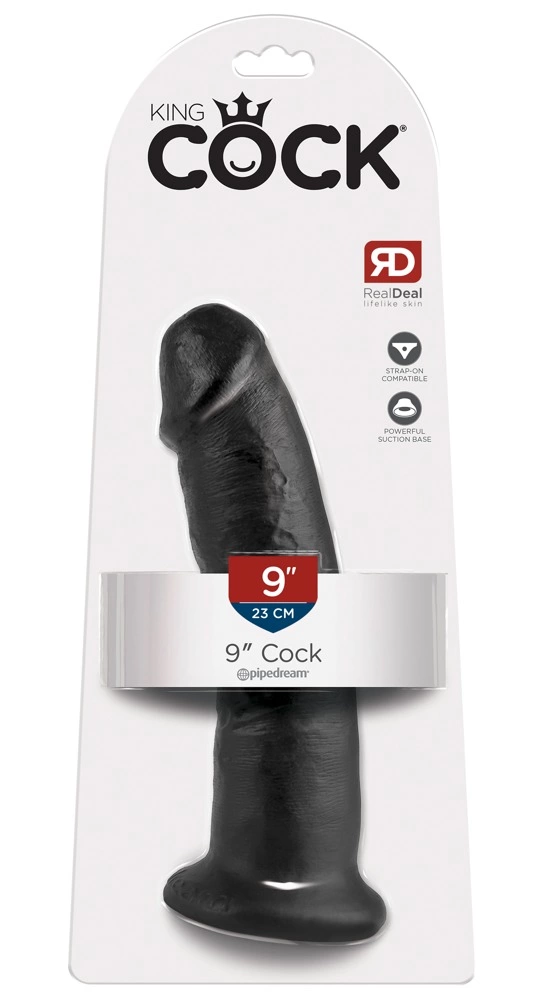 King Cock realistiškas lenktas dildo su siurbtuku, tamsus, 24 cm