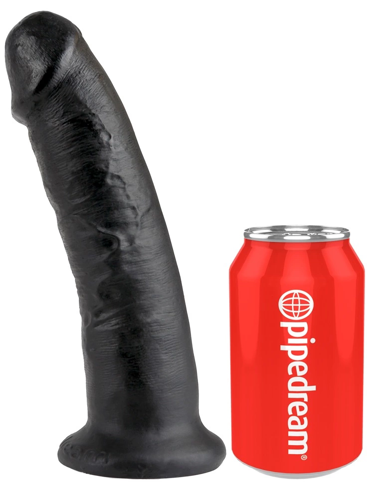 King Cock realistiškas lenktas dildo su siurbtuku, tamsus, 24 cm