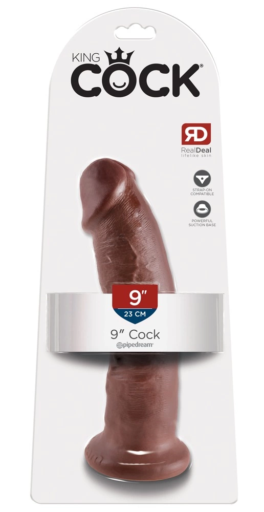 King Cock realistiškas lenktas dildo su siurbtuku, rudas, 24 cm