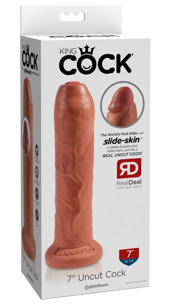 King Cock realistiškas dildo su judančia apyvarpe ir siurbtuku, 17,8 cm, Tan