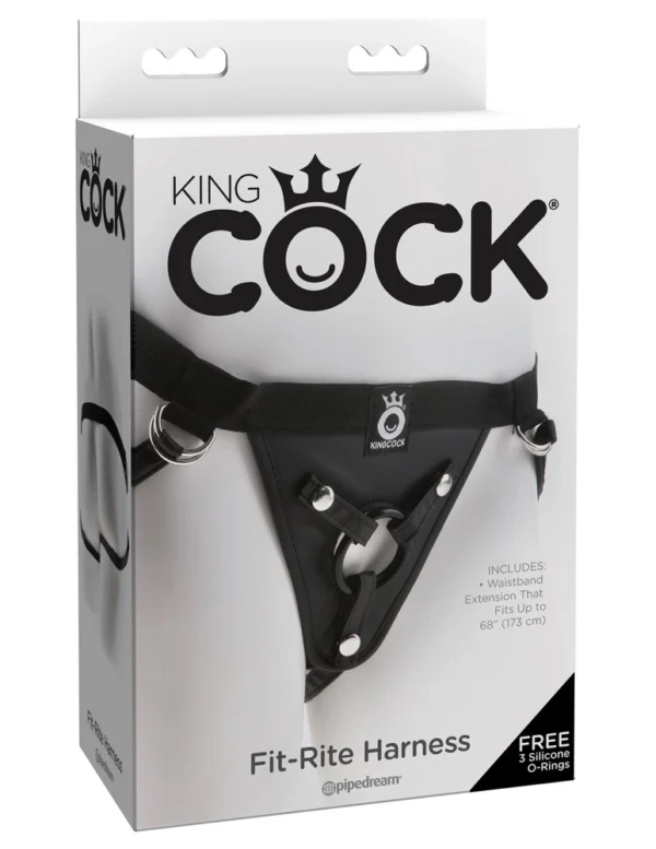 King Cock universalūs strap-on diržai su 3 keičiamais žiedais, juodi