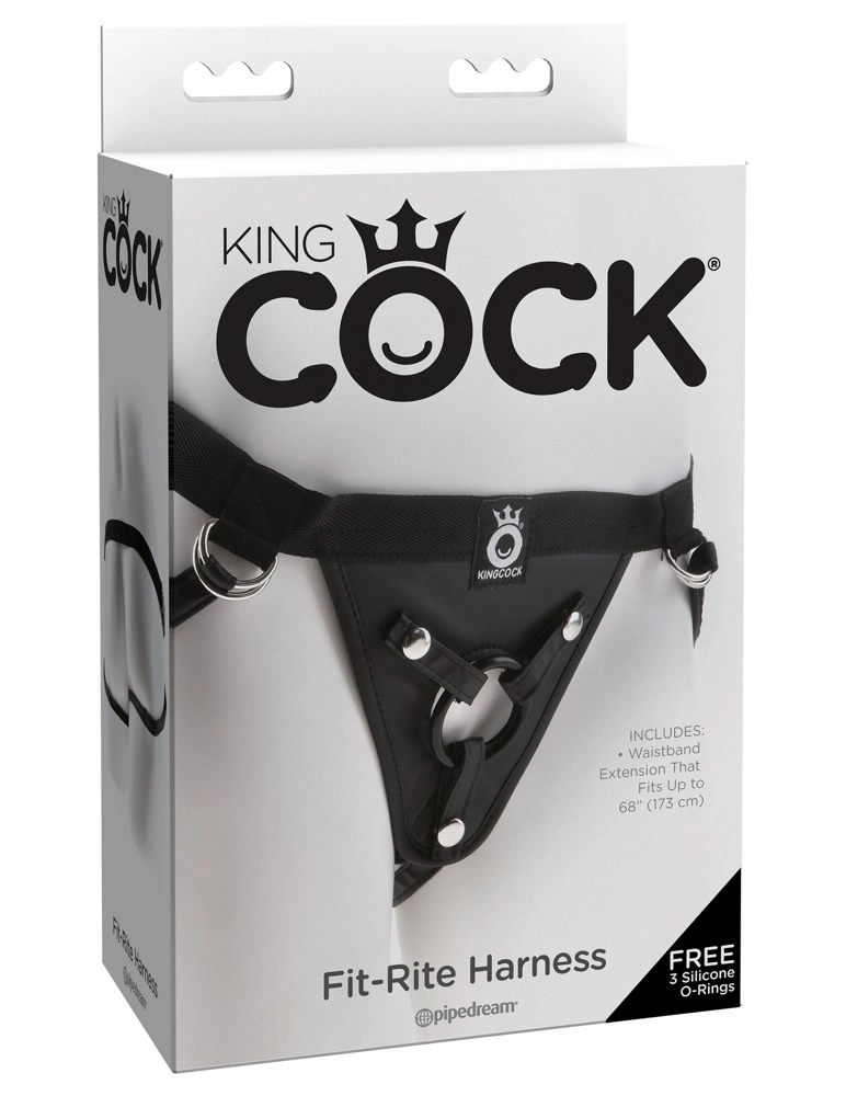 King Cock universalūs strap-on diržai su 3 keičiamais žiedais, juodi