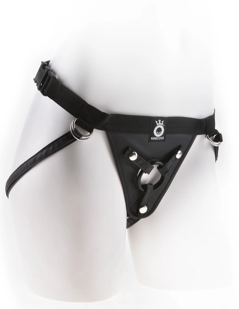 King Cock universalūs strap-on diržai su 3 keičiamais žiedais, juodi