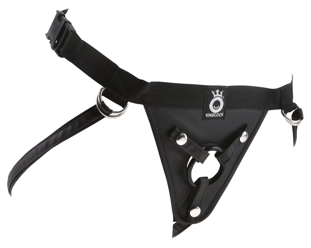 King Cock universalūs strap-on diržai su 3 keičiamais žiedais, juodi