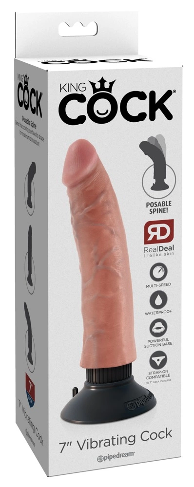 King Cock vibratorius su siurbtuku ir lankstomu kamienu, šviesios odos spalvos