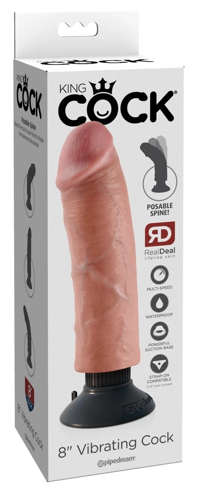 King Cock lankstus realistiškas vibratorius su siurbtuku, 25 cm, smėlio spalvos