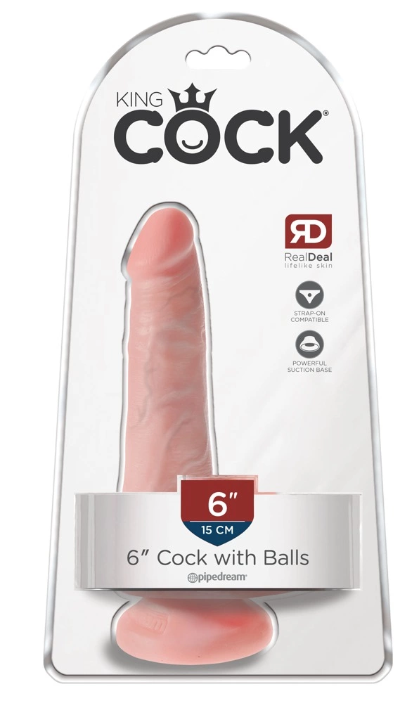King Cock 6″ realistiškas dildo su siurbtuku, šviesios kūno spalvos, 15,2 cm