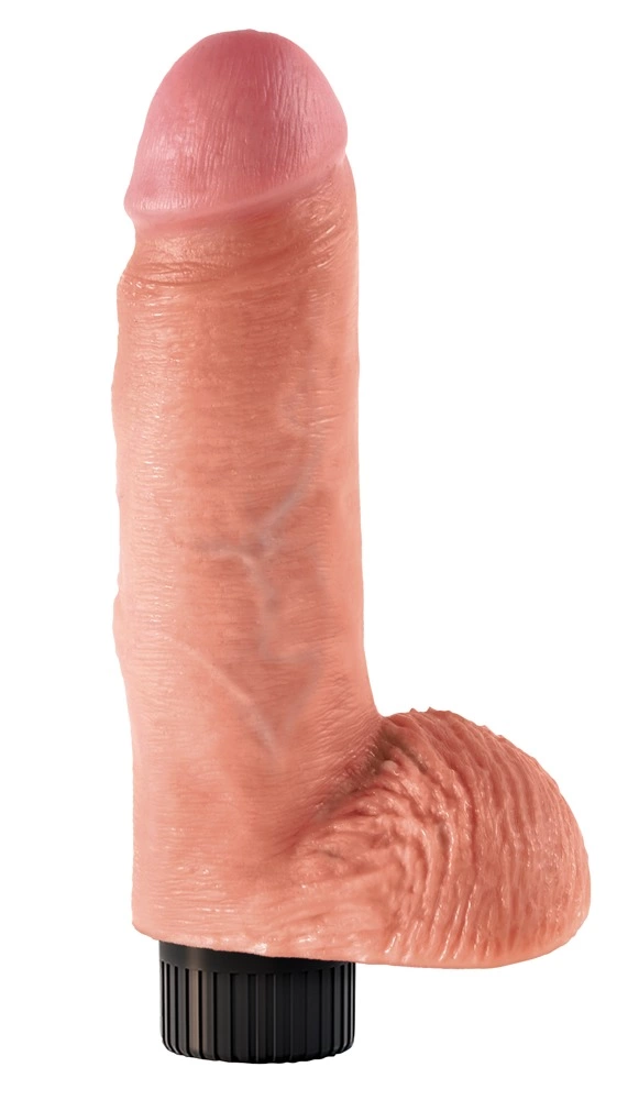 King Cock lankstus realistiškas vibratorius su siurbtuku ir sėklidėmis, smėlio spalvos
