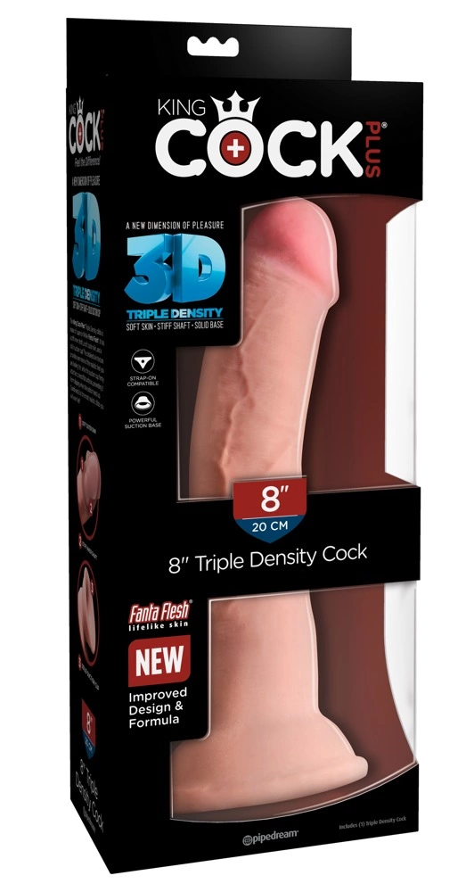 King Cock Plus 8 colių trigubo tankio dildo su siurbtuku, šviesus