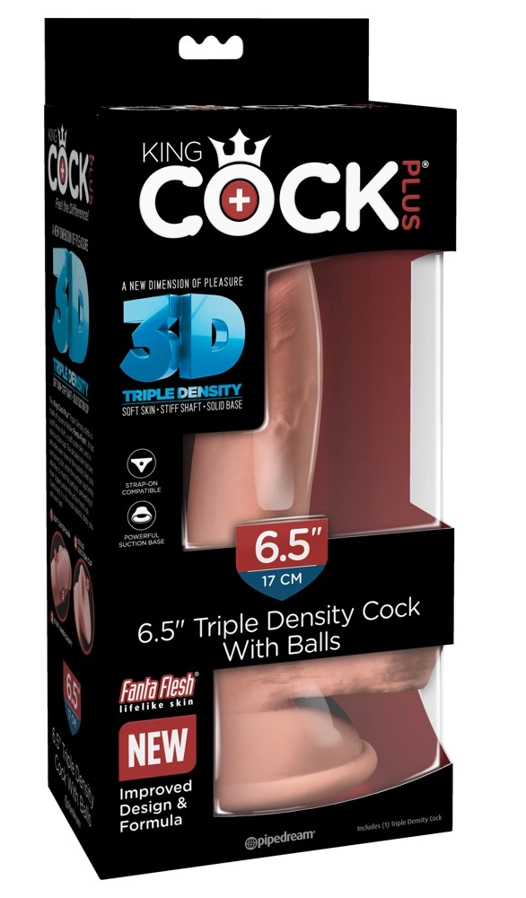 King Cock Plus 6,5 colio trigubo tankio dildo su sėklidėmis, šviesus