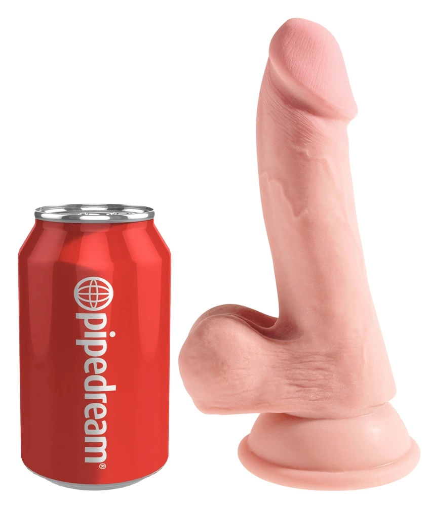 King Cock Plus 6,5 colio trigubo tankio dildo su sėklidėmis, šviesus