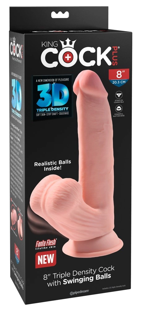 King Cock Plus Triple Density realistiškas dildo su siurbtuku, šviesiai smėlio spalvos