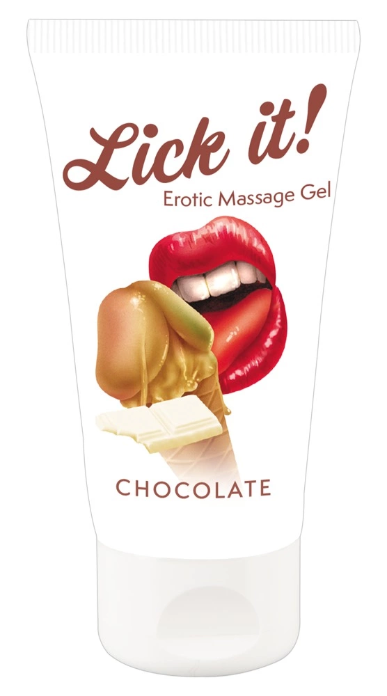 Lick it! šokolado skonio masažo gelis vandens pagrindu, veganiškas, 50 ml