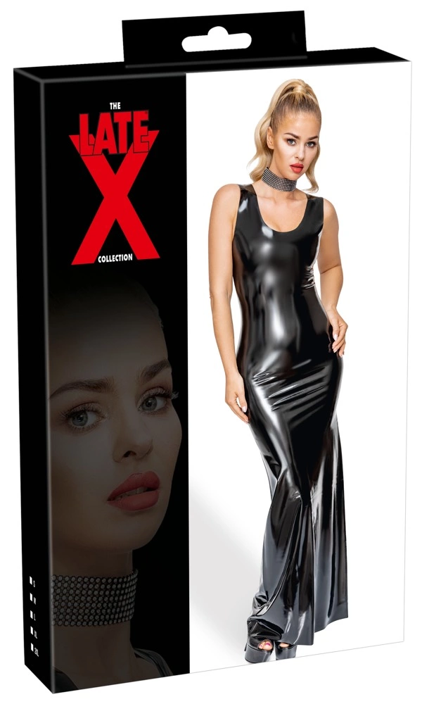 Late X lateksinė maxi suknelė su plonomis petnešėlėmis, juoda, XL