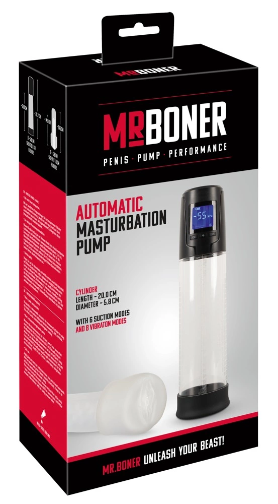 Mister Boner automatinė penio pompa su vibracija ir LED ekranu