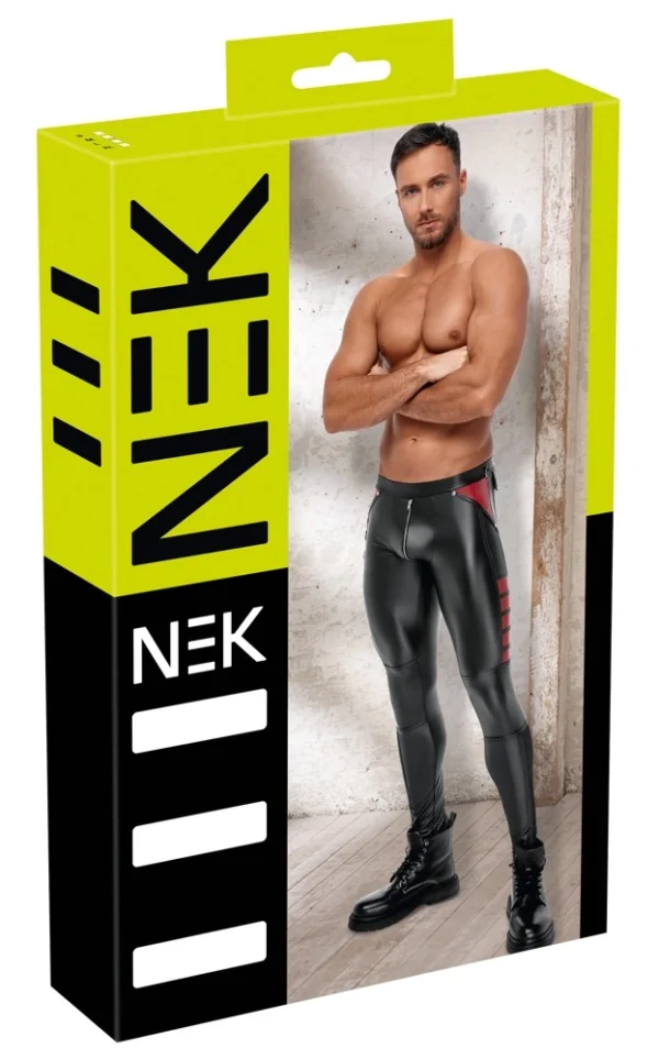 NEK vyriškos kelnės matinio efekto su tinkleliu, juodos/raudonos, XL dydis