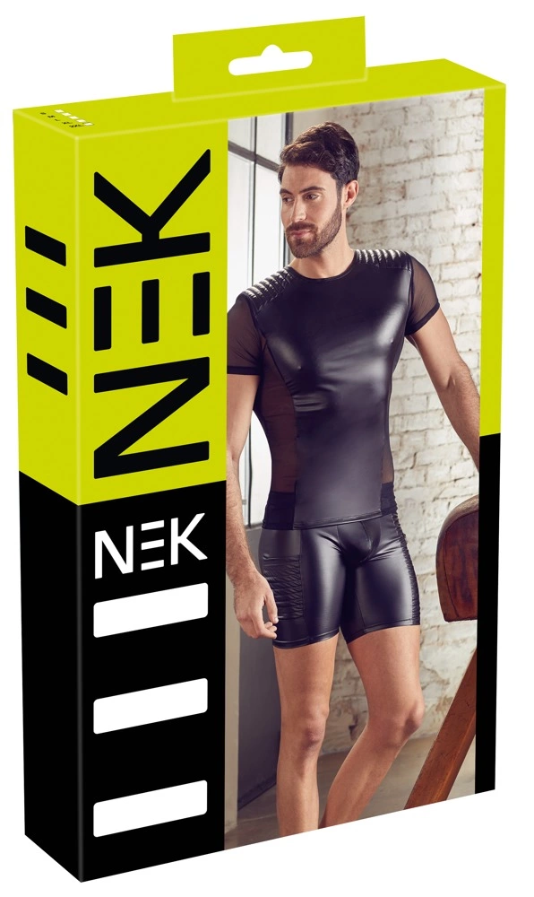NEK vyriški matinio efekto marškinėliai su tinklelio intarpais, juodi, XL
