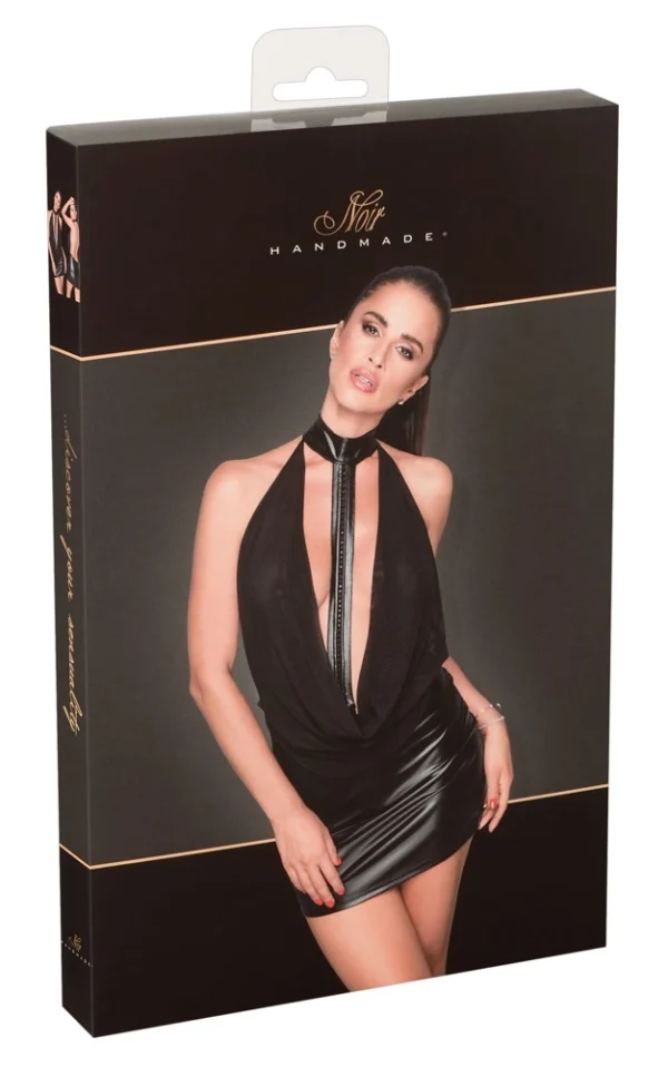 Noir mini suknelė su skaidriu viršumi ir dekoratyviais akmenėliais, juoda, M