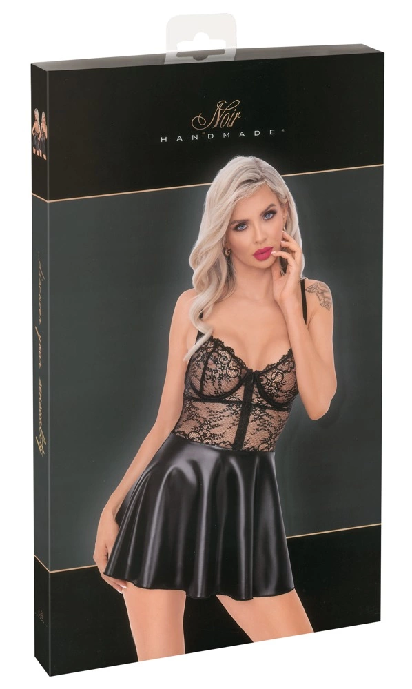 Noir Handmade mini suknelė su nėriniuotu viršumi ir šlapio efekto sijonu, juoda, S