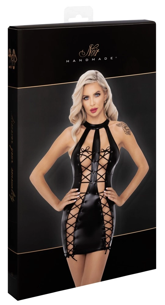 Noir Handmade Powerwetlook trumpa suknelė su suvarstymu priekyje, juoda, S