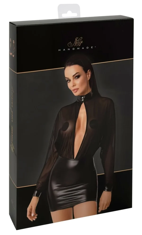 Noir Orgia mini suknelė su tiulio viršumi ir powerwetlook sijonu, juoda, L