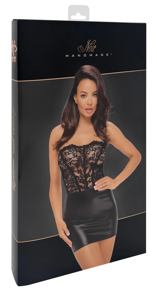 Noir mini suknelė su nėriniais ir suvarstymu nugaroje, juoda, S