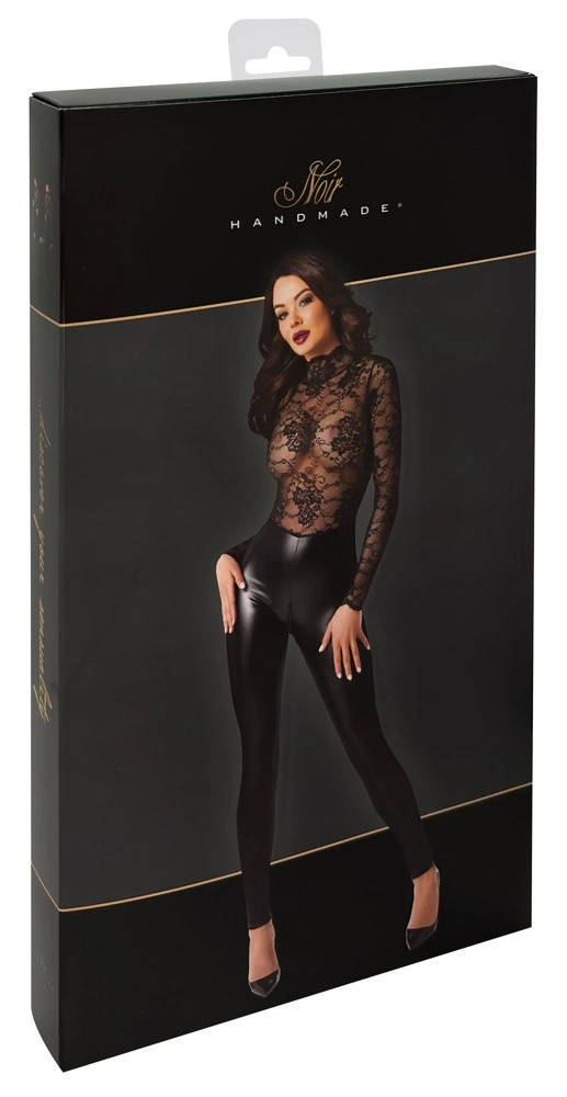 Noir Orgia Exclusive kombinezonas su nėriniais ir powerwetlook medžiaga, juodas, M