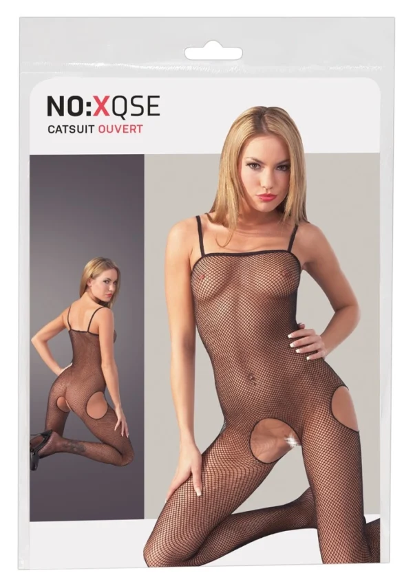 No:xqse tinklinis viso kūno bodis su atviru tarpkojiu ir šonais, juodas, S/M