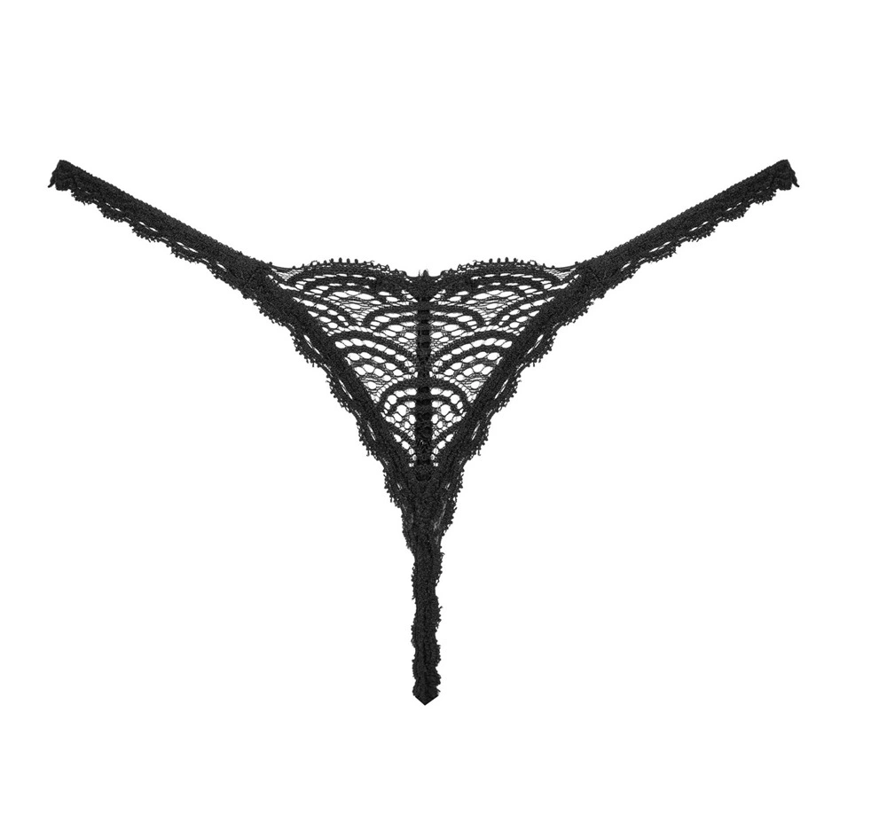 Obsessive Chemeris nėriniuoti stringai su dekoratyvine juostele, juodi, M/L