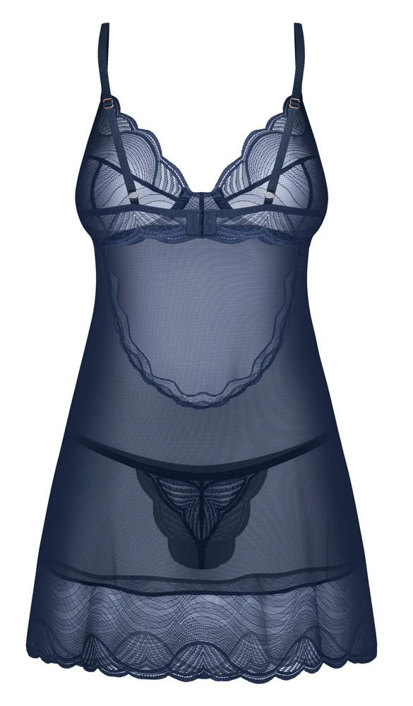 Obsessive Nightly Blue naktinukai su nėriniais ir stringais, mėlyni, XL/2XL