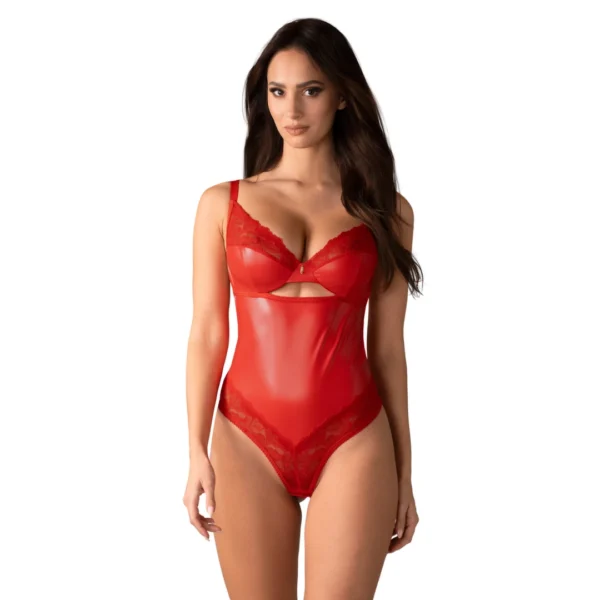 Obsessive Aliosa bodis su nėriniais ir lankeliais, 2XL/3XL, raudonas