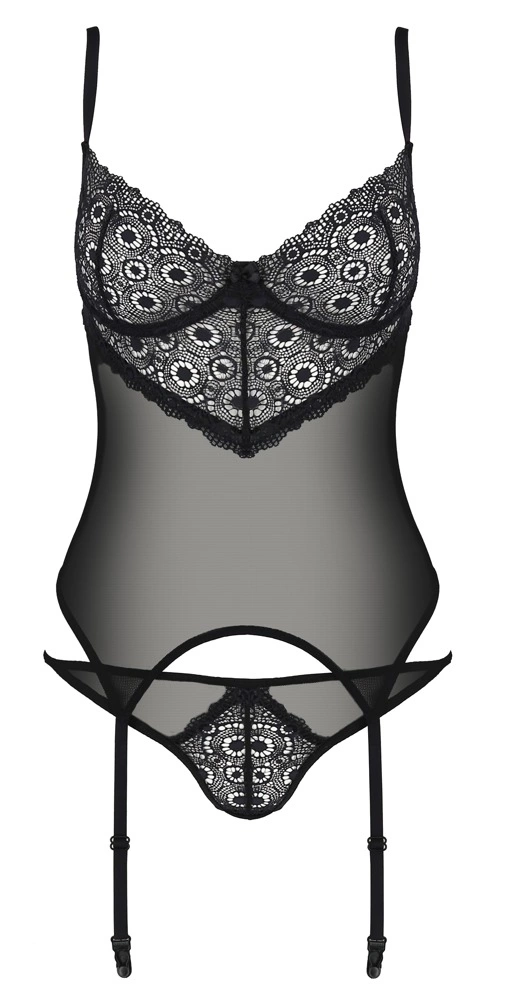 Passion Zinnia Eco korsetas su kojinių laikikliais ir stringais, L/XL