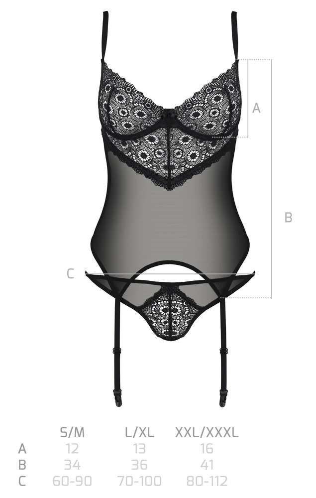 Passion Zinnia Eco korsetas su kojinių laikikliais ir stringais, L/XL