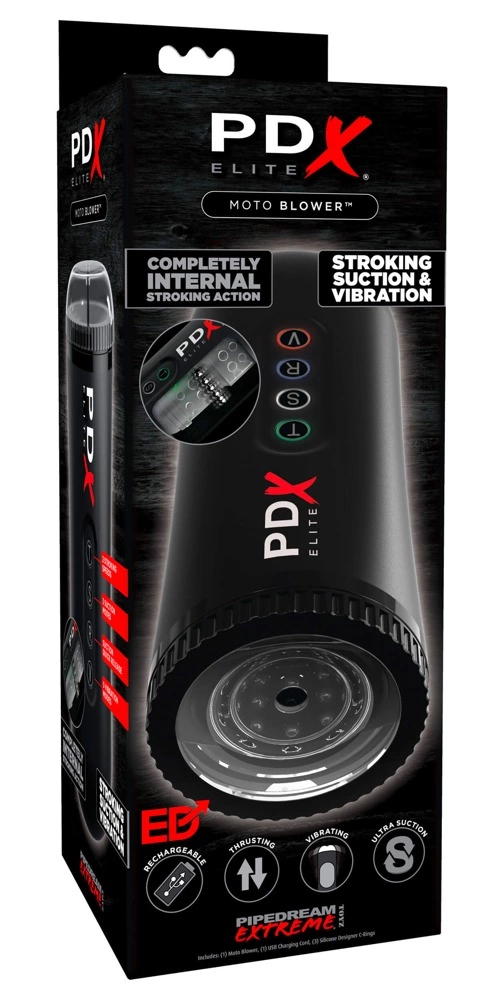 PDX Elite automatinis masturbatorius su vibracija ir siurbimu, juodas