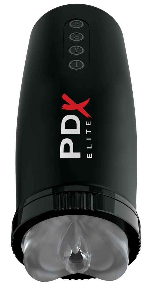 PDX Elite automatinis masturbatorius su stūmimu, vibracija ir siurbimu, juodas