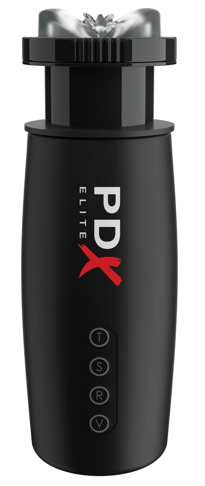 PDX Elite automatinis masturbatorius su stūmimu, vibracija ir siurbimu, juodas