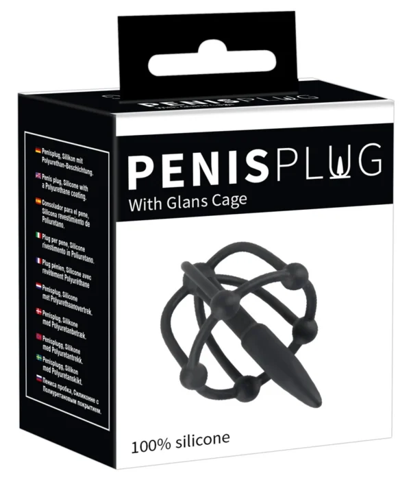 Penisplug minkštas silikoninis šlaplės kaištis su narveliu penio galvutei, juodas, 5,7 cm