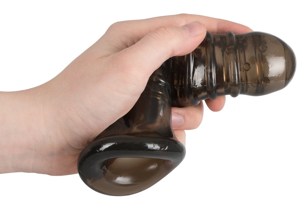 Rebel penio antgalis su kilpa sėklidėms iš TPR, dūminės spalvos, 18 cm