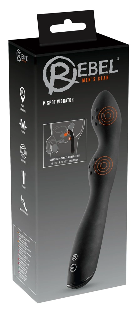 Rebel išlenktas analinis vibratorius, 23,5 cm, juodas