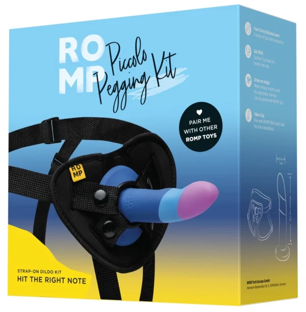 Romp Piccolo strap-on rinkinys su diržais ir silikoniniu dildo, 14 cm