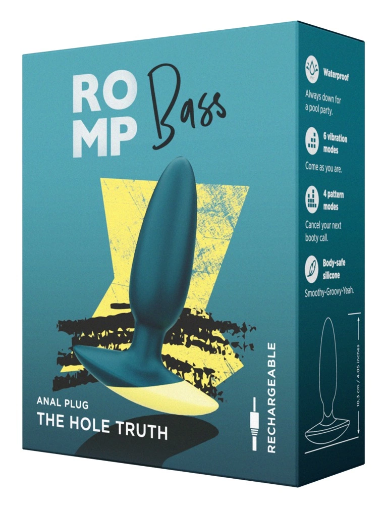 Romp Bass vibruojantis analinis kaištis iš silikono, įkraunamas per USB